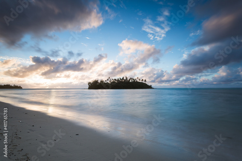 Sunrise over small islet, Rarotonga, Cook Islands