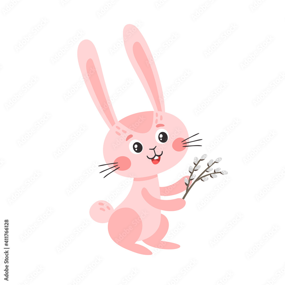 Cute pink rabbit willow for easter isolated on white Cute pink rabbit willow for easter isolated on white