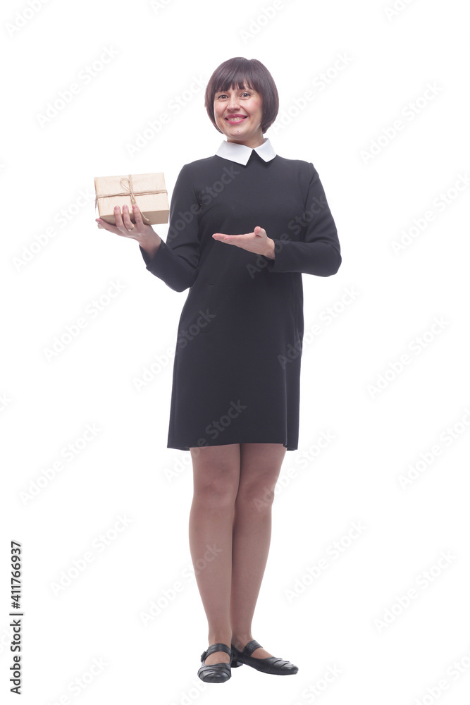 in full growth. happy young woman with a parcel. in full growth. happy young woman with a parcel.