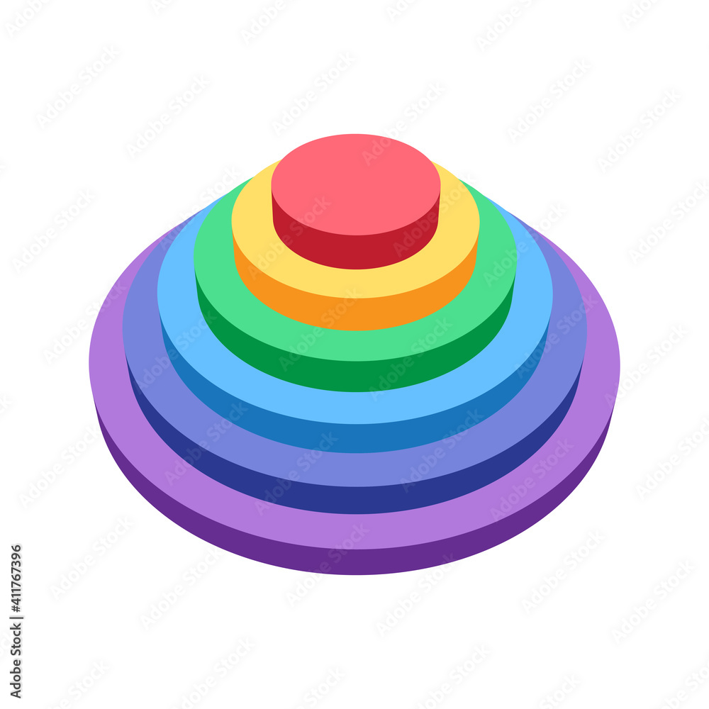Stack of colorful round shapes. Cylinder pedestal six steps. Rainbow color infographic. Stack of colorful round shapes. Cylinder pedestal six steps. Rainbow color infographic.