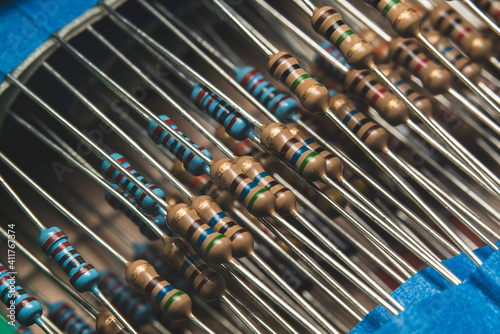 Close-up of electronic resistors.