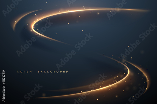 Abstract gold lines with sparks and glow effect