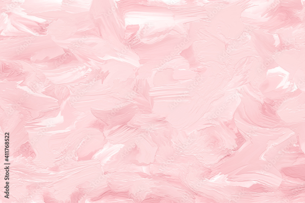 Fototapeta premium Pink painted background, abstract pattern. Fluid art, liquid paints on the wash drawing, ink texture. Smeared watercolors, stained wallpaper. Romantic pastel light colors.