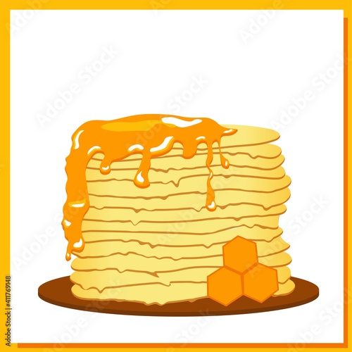 Pancakes. Honey. Pancake week. Spring festival meeting. isolated on white background. Vector illustration.