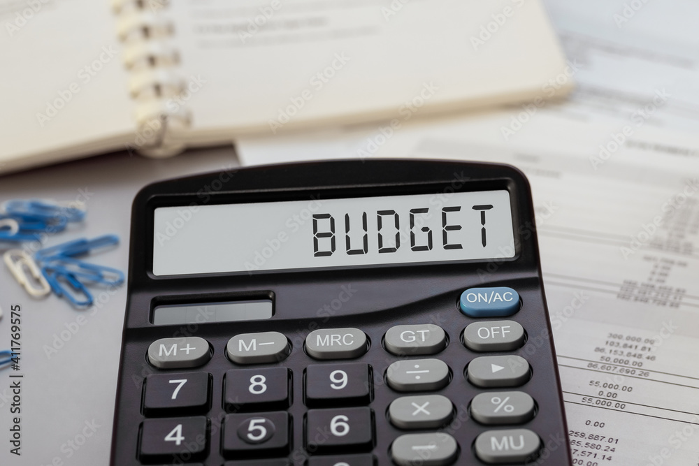 Calculator with the word Budget on display Calculator with the word Budget on display