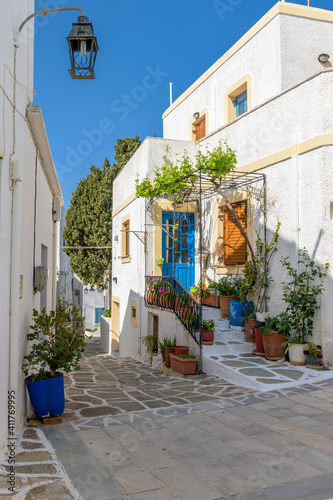 Traditional alley with whitewashed houses  during winter time  in lefkes Paros island © valantis minogiannis