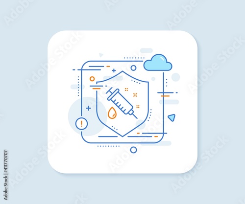 Medical syringe line icon. Abstract vector button. Medicine vaccine sign. Pharmacy medication symbol. Medical syringe line icon. Protect shield concept. Vector