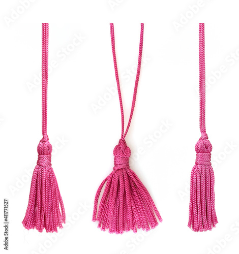 Pink silk tassel isolated on white background for creating graphic concepts