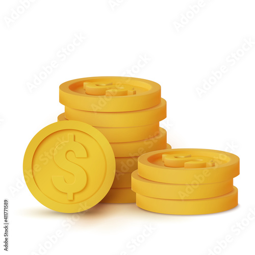 3d realistic coins isolated on white coin icon, vector