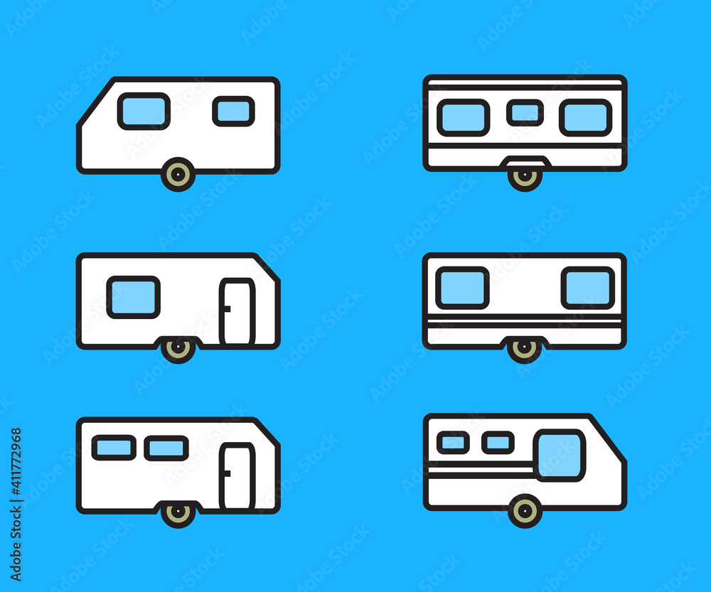 Travel trailer on a blue background. Symbol. Vector illustration. Travel trailer on a blue background. Symbol. Vector illustration.