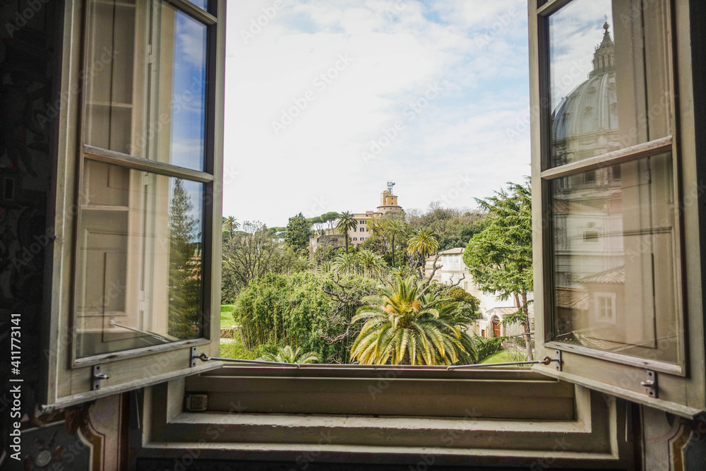 View from an open window in the Vatican, Rome, 2019. View from an open window in the Vatican, Rome, 2019.