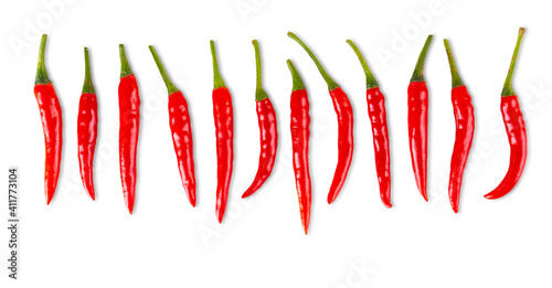 number of red chili peppers isolated on white