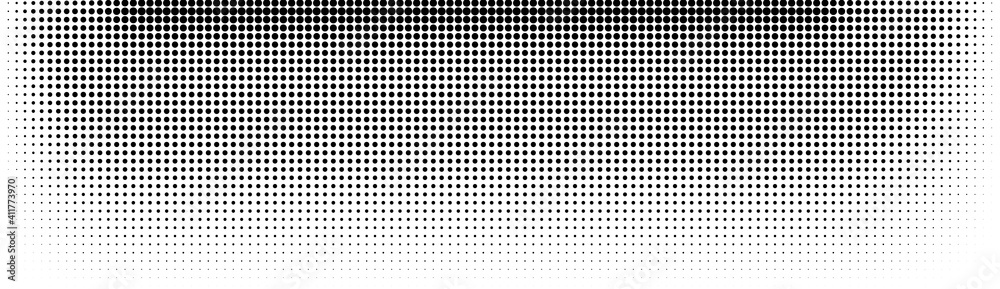 Halftone in abstract style. Geometric retro banner vector texture. Modern print. White and black background. Light effect