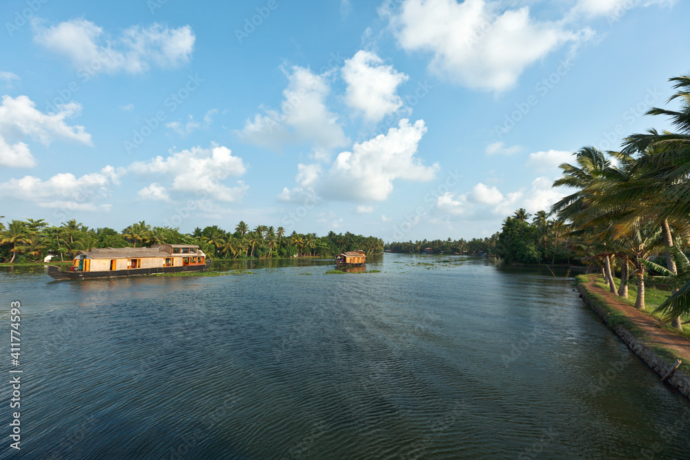 Obraz premium Houseboats on Kerala backwaters. Kerala, India