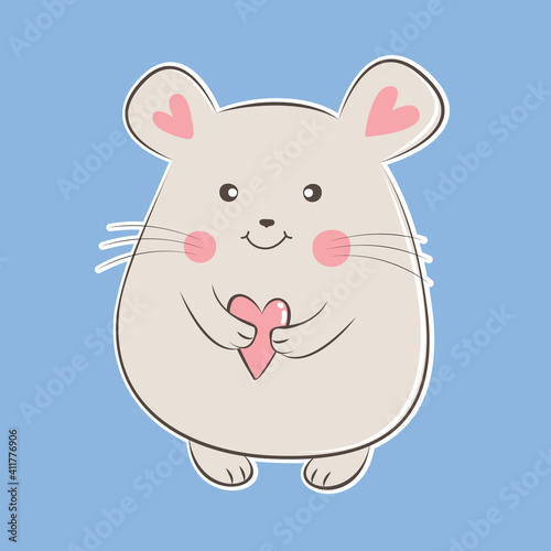 Cute cartoon mouse holding heart. Greeting card