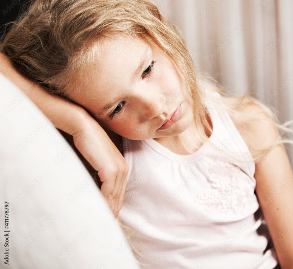 Sad little girl at home Sad little girl at home