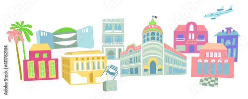 Nice, France,  skyline with landmarks, museums, hotels, villas. Vector illustration. Image for presentation, banner, placard and web site.