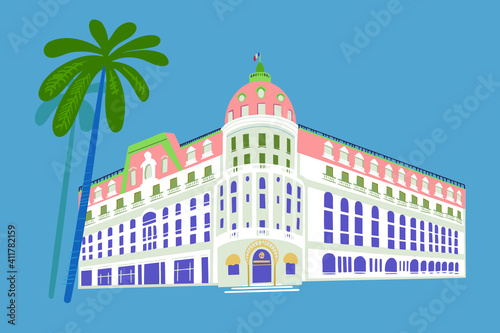 A beautiful building in the neoclassical style, Nice, France. Vector illustration.