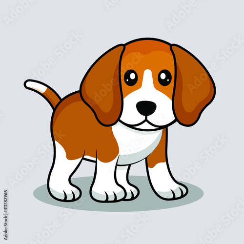 Cute beagle cartoon vector, Happy cartoon puppy sitting, Beagle puppy.