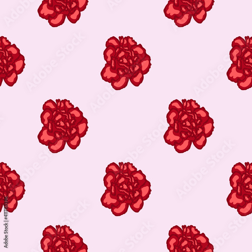 Red roses floral seamless pattern design, flower on pink background for web and print.