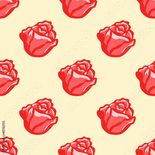 Roses floral seamless pattern design, flower on yellow background for web and print.