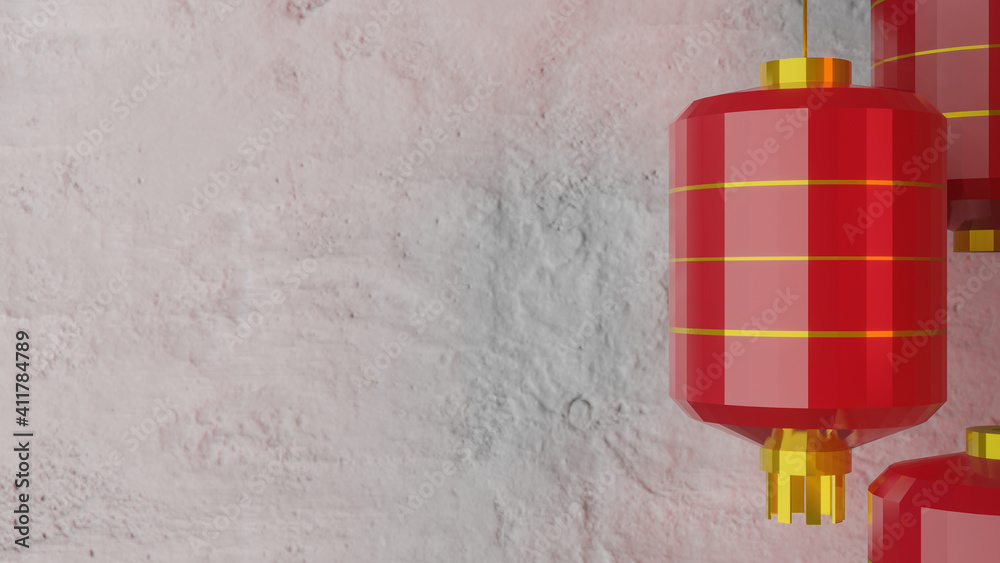 The red Chinese lantern on cement wall for Chinese content 3d rendering. The red Chinese lantern on cement wall for Chinese content 3d rendering.