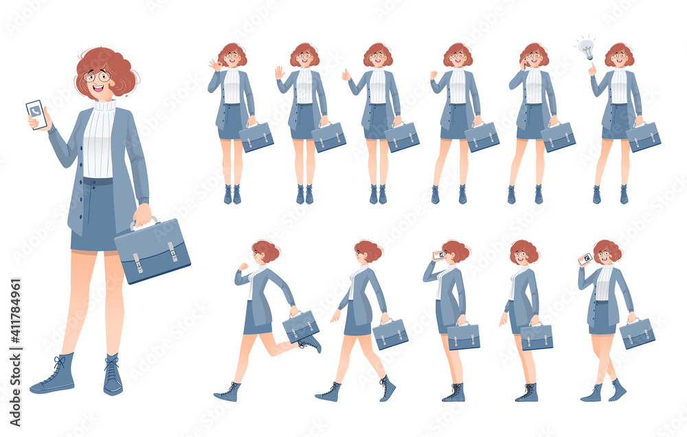 Business Woman character in various poses set.vector. Business Woman character in various poses set.vector.