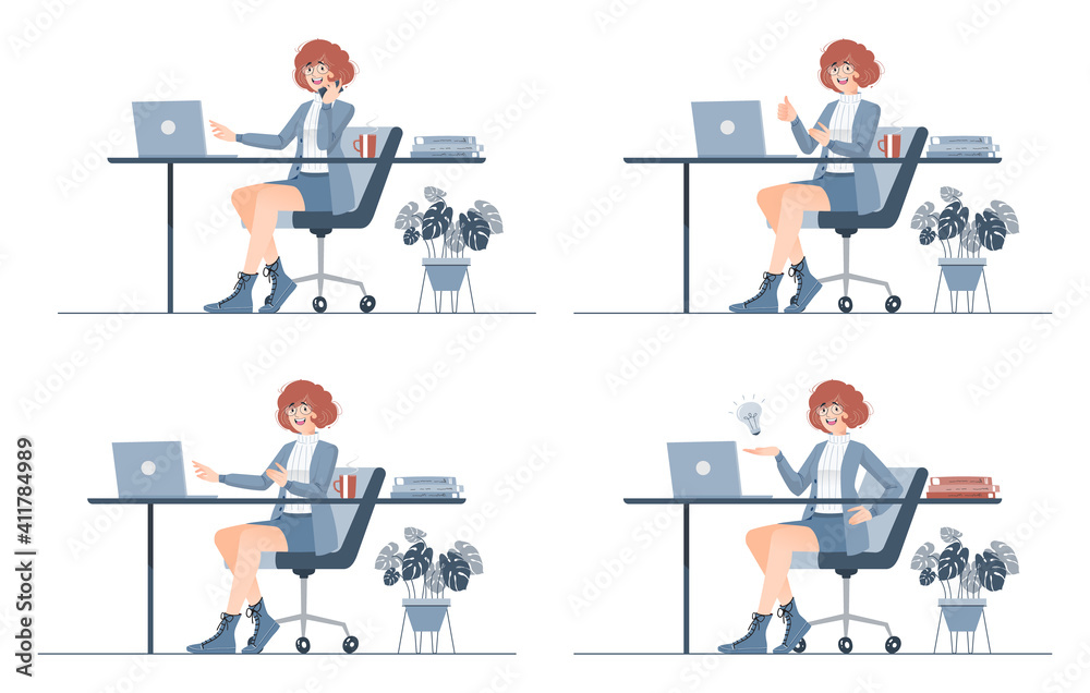 Business Woman character in various poses set.vector. Business Woman character in various poses set.vector.