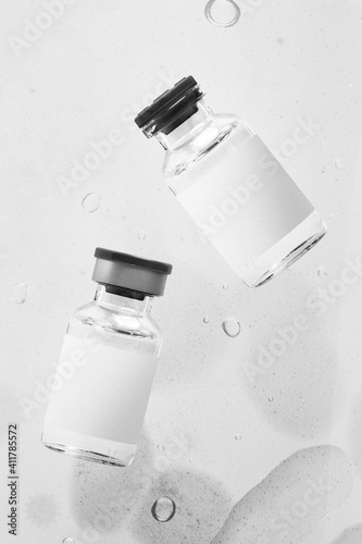 Medicine glass vials with blank white label
