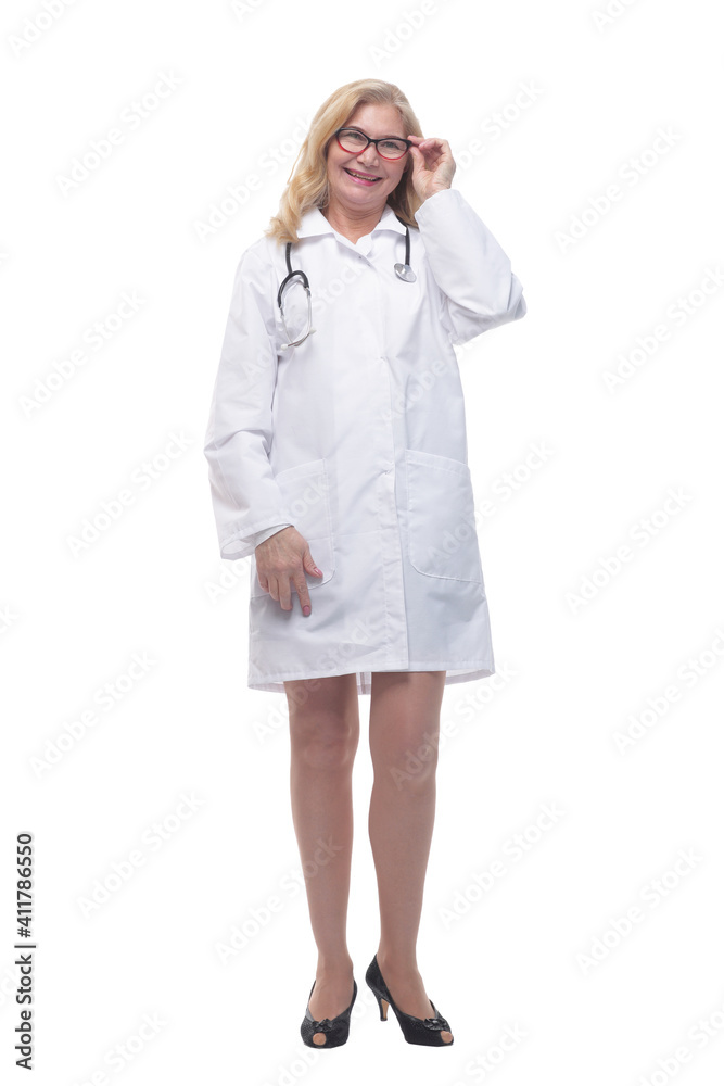 female doctor with a stethoscope looking at you . female doctor with a stethoscope looking at you .