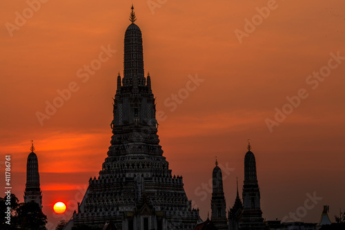 Wat Arun Buddhist religious places in twilight time, Bangkok, Thailand © bangprik