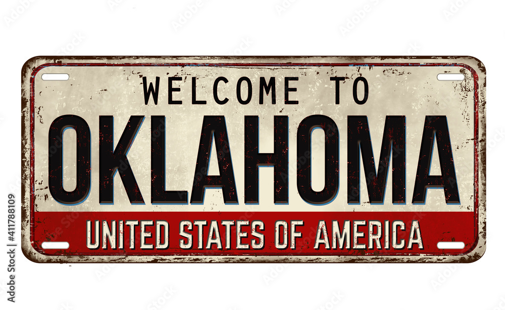 Welcome to Oklahoma vintage rusty metal plate