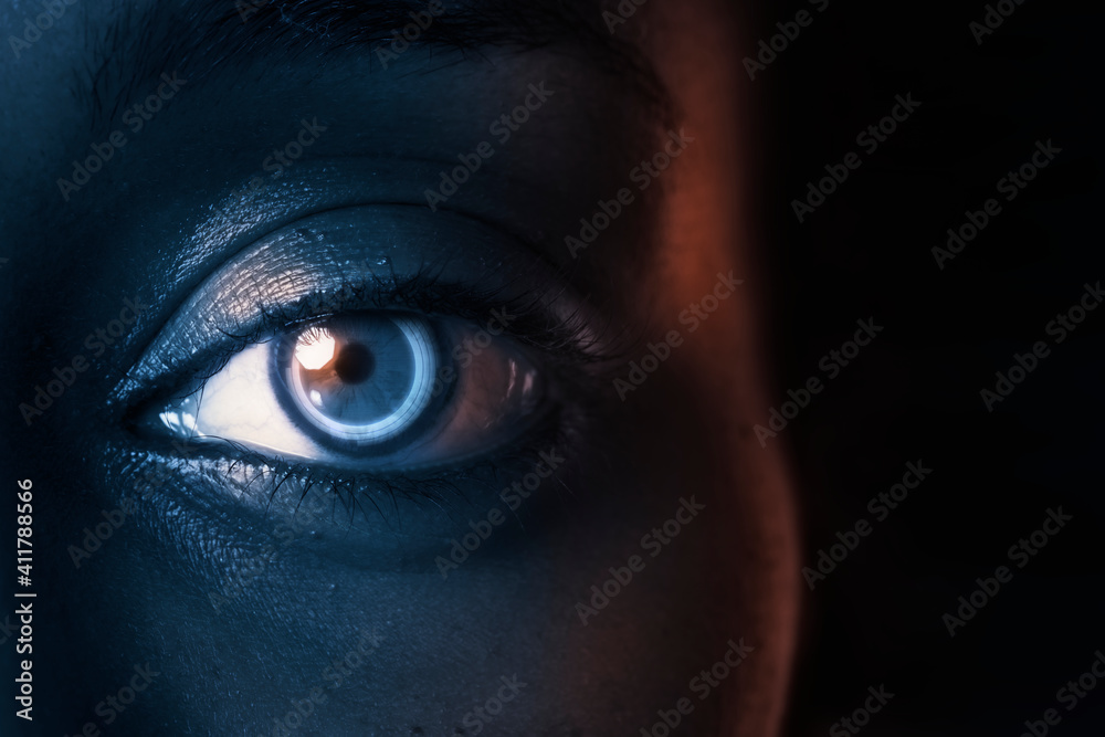 Cyber’s eye with smart contact lens mobile wallpaper Stock Photo