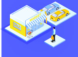 Man standing in front of a shop isometric 3d vector concept for banner, website, illustration, landing page, flyer, etc.