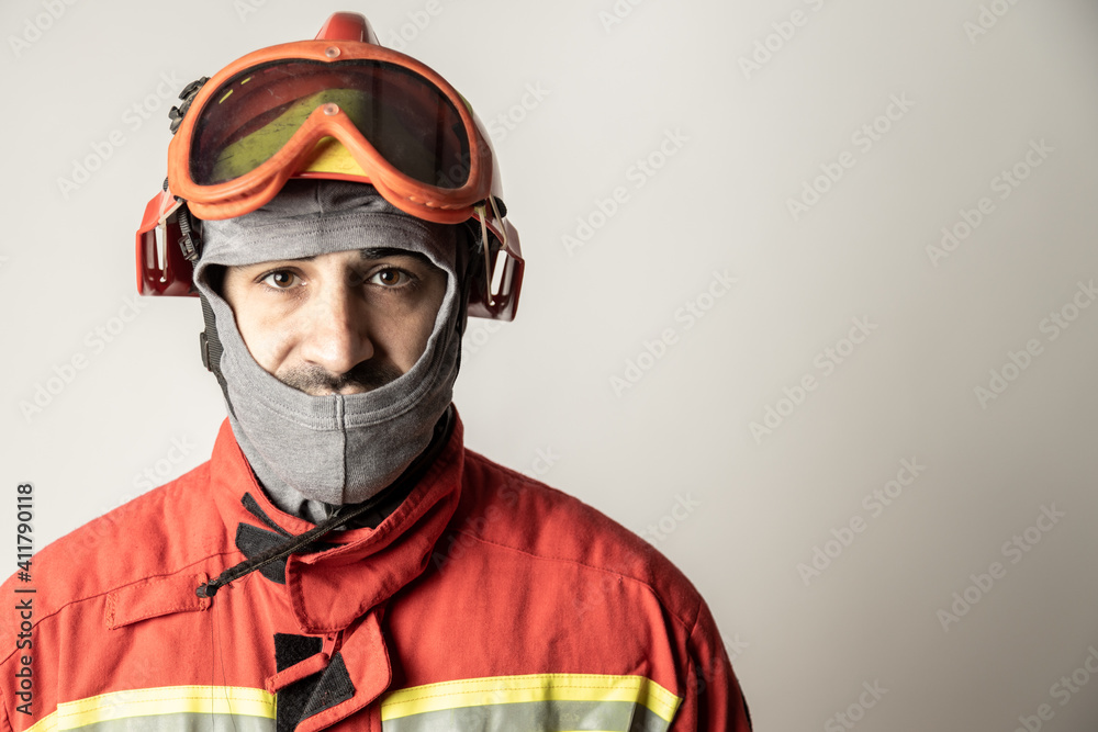 man forest firefighter on white background