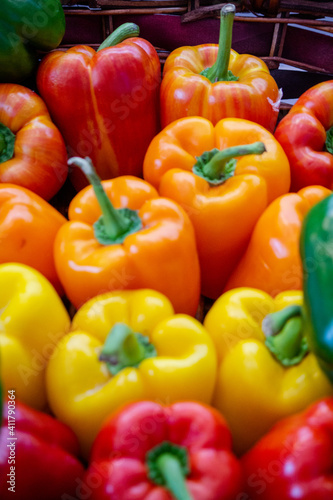 Background: Colorful green , red and yellow capsicum or peppers paprika