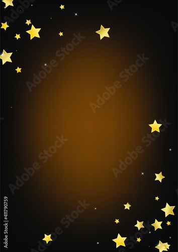 Yellow Christmas Stars Vector Brown Background. Cosmos Confetti Banner. Glitter Border. Golden Luxury Star Design.