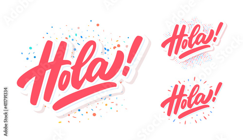 Hola. Vector handwritten lettering banners set.