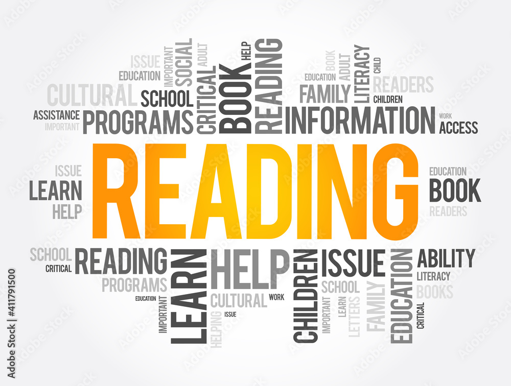 Reading word cloud collage, education concept background Reading word cloud collage, education concept background