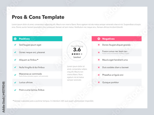 Modern pros and cons template with place for your content. Easy to use for your website or presentation.