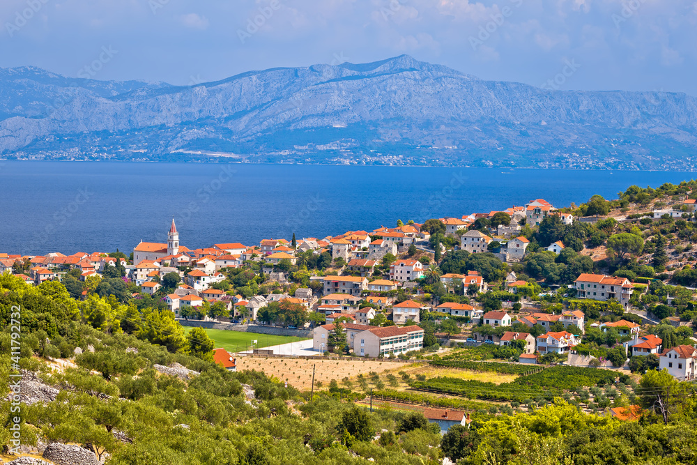 Village of Postira on Brac island coastline view