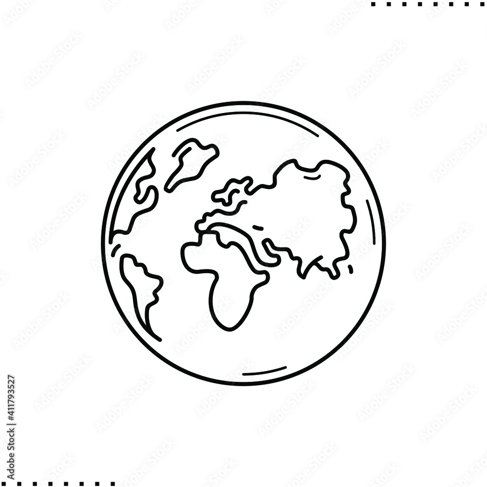 World icon, mainland of Eurasia, Africa and America with oceans. Earth vector icon in outline World icon, mainland of Eurasia, Africa and America with oceans. Earth vector icon in outline