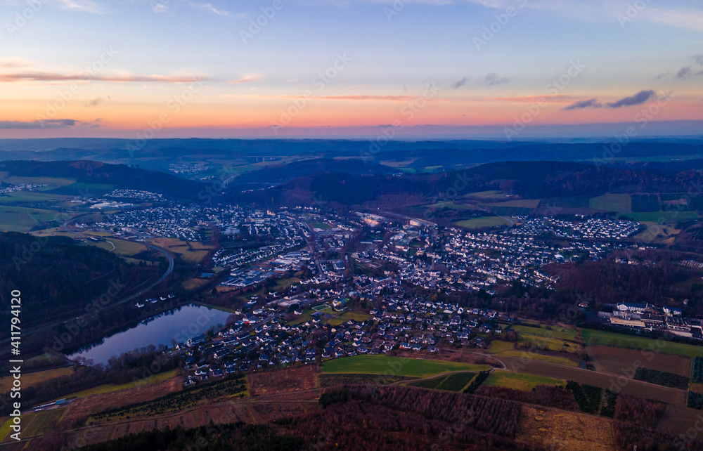 City of Olsberg in the Sauerland in Germany at sunset