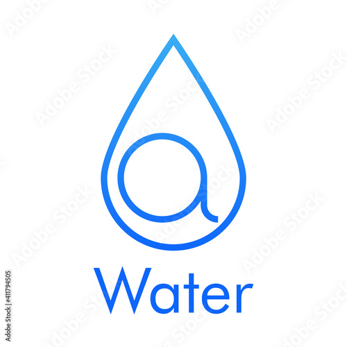 Logotipo con texto Water y contorno de gota con letra inicial a en color azul