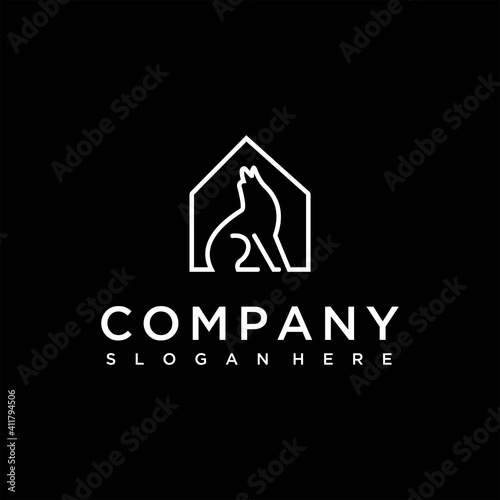 wolf house vector outline logo design