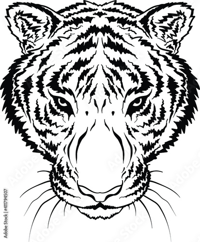 Fototapeta Naklejka Na Ścianę i Meble -  The Vector logo tiger for tattoo or T-shirt design or outwear.  Hunting style big cat print on black background. This hand drawing is for black fabric or canvas.