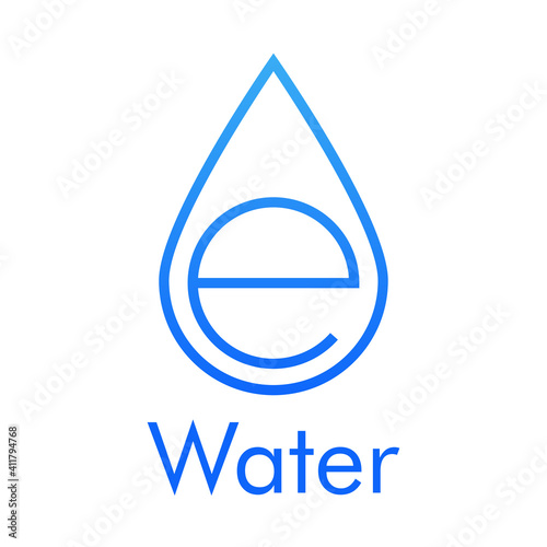 Logotipo con texto Water y contorno de gota con letra inicial e en color azul