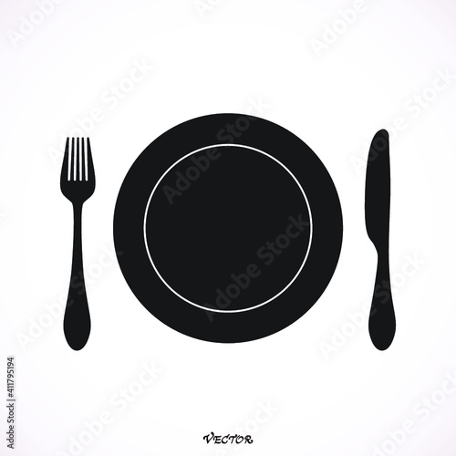 Plate, fork and knife icon