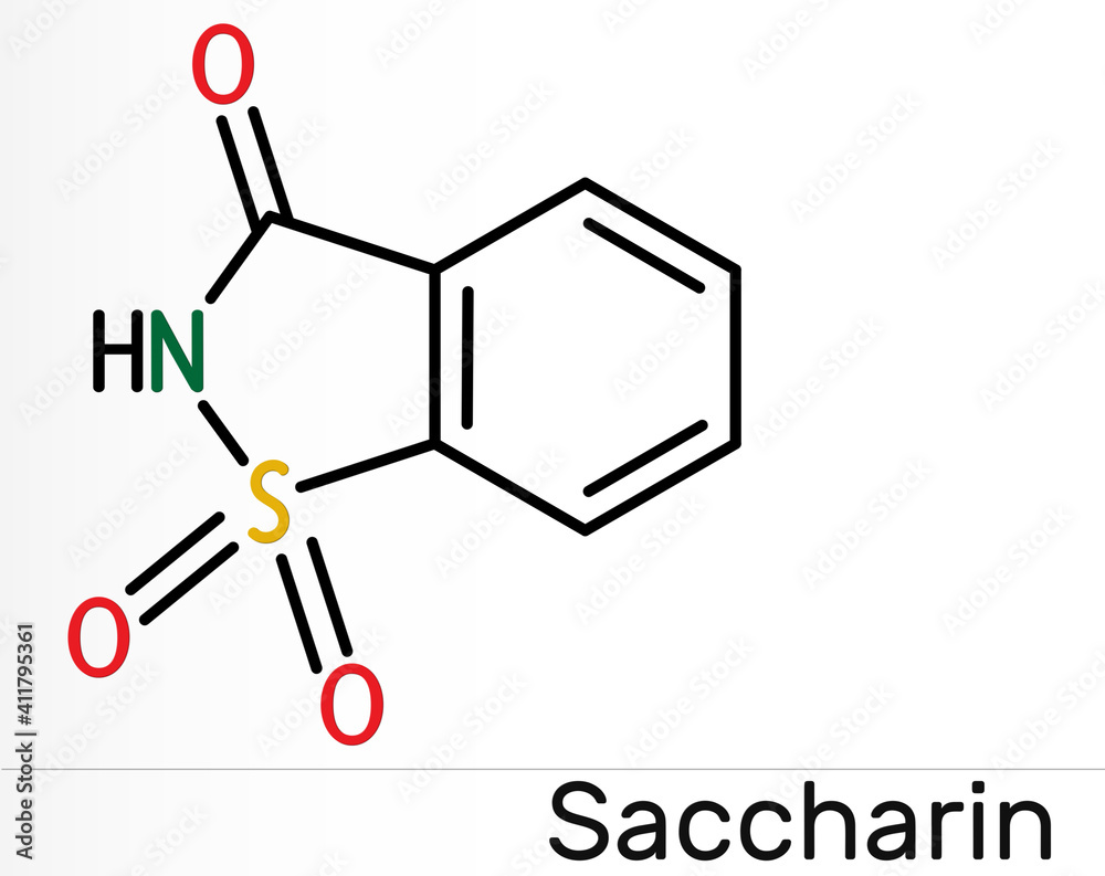 Saccharin molecule. It is artificial sweetener, sweetening agent,  xenobiotic and environmental contaminant. Skeletal chemical formula Stock  Illustration | Adobe Stock