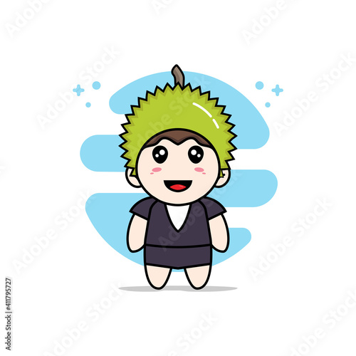 Cute business woman character wearing durian costume.